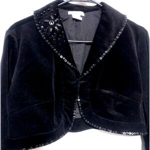 VTG Y2K West 36 Black Bolero Jacket Sz Large Sequin Beaded Corduroy Crop Event